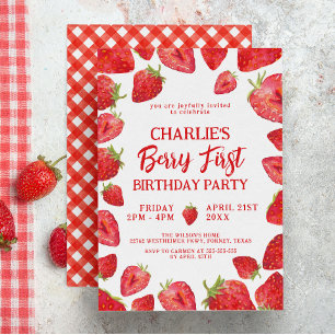 Poster Berry First Boho Strawberry Birthday Milestone