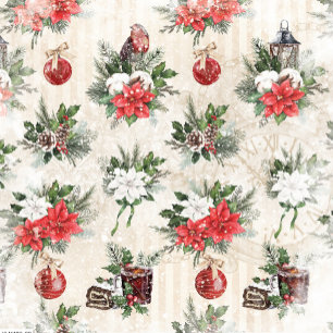 Papel De Presente Flor de poinsettia branca e vermelha de Natal clás