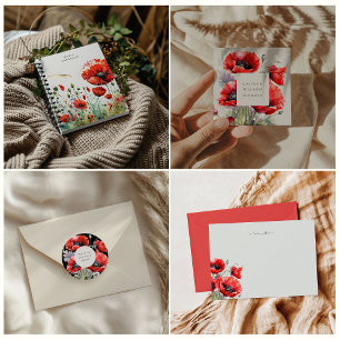 Caderno Espiral Notebook Red Poppy Floral Monograma