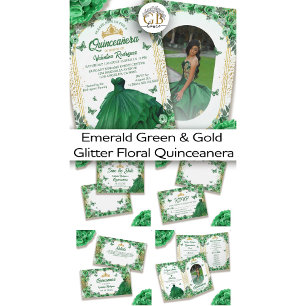 Flyer Emerald Green Dourada Quinceanera Floral