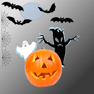 Convite Travessuras ao Luar com Fantasma e Abóbora
