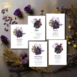 Convites Código QR de Casamento Gótico Dourado Roxo Preto