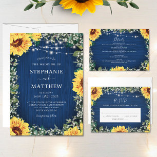 Navy Blue Sunflower Lights Rustic Wedding