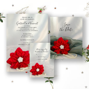 Red Poinsettia Pearls em RSVP de Casamento no inve