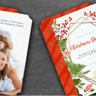 Cartão Metalizado Foto Floral do Círculo de Férias de Natal Dourado