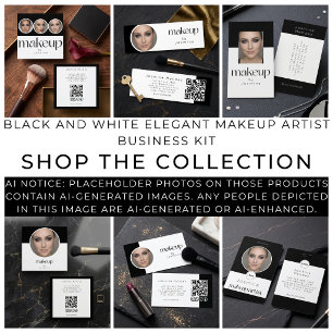 Cartão De Visita Artista de Maquiagem para Foto Preto e Branco Eleg