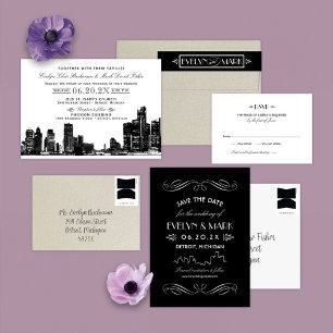 Cartão RSVP Vintage Black and White Art Deco Weding