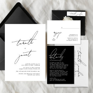 Convites Elegant NAMES   Stylish Black & White Wedding