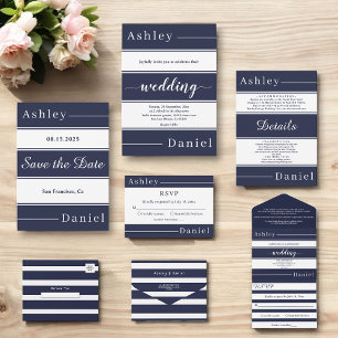 Marinho Moderno Blue Stripes Elegante Casamento