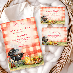 Convites Chá de Bebê Red Gingham Baby Q