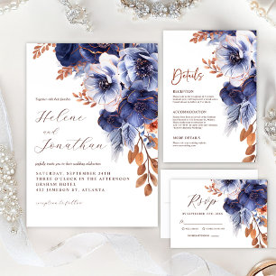 Convites Marinho Azul Terracotta Rust Casamento Elegante Fl