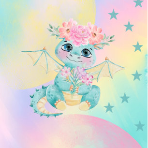 Convites Chá de fraldas de Pastel Cute Teal Dragon Peony Gi