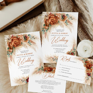 Convites Trendy tropical terracotta pampas amarraram o nó