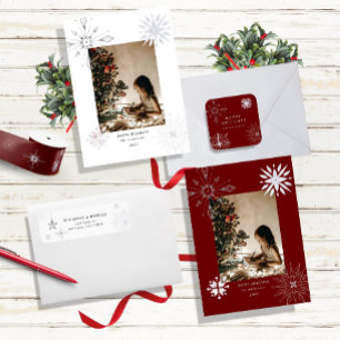 Cartão De Festividades Placa de Feriado de Foto Sparkle Silver Snowflake