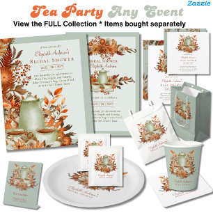 Convites Boho Terracotta Sage Tea Party Baby Chá de panela
