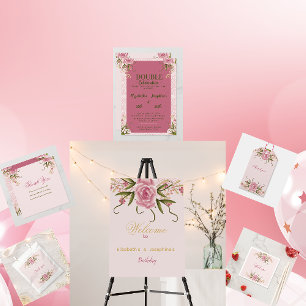 Convites Aniversário de Gêmeos Duplos Rosa Pastel