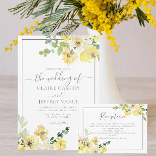 Convites Casamento de Verão Verde de Sage Floral Amarelo De
