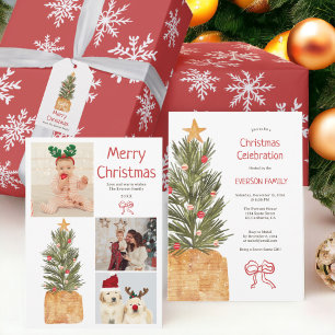 Convites Festa de Árvore de Natal Boho Red e White Scandi