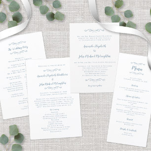 Menu Caligrafia de Casamento Festa de Jantar Azul Empoe