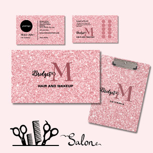 Cartão De Visita Logotipo monograma de maquiagem de cabelo com bril