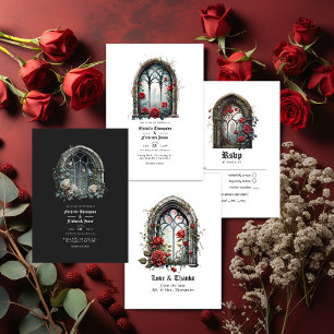 Cartão RSVP Dark Fantasy Castle Window Gothic Wedding