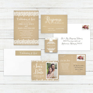 Convites Rustic Kraft e Lace Wedding