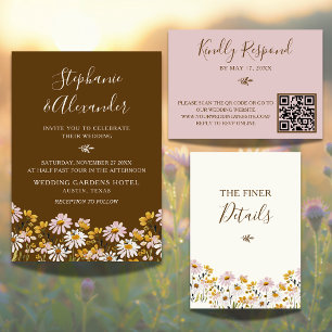 Convites Casamento de Flor Silvestre Caprichosa Marrom Choc