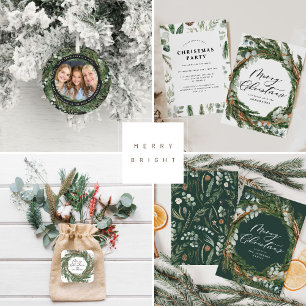 Cartão Postal De Festividades Escuridão foliar moderna, escrita de natal alegre 