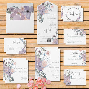 Cartão RSVP Casamento Floral Dusty Purple & Blue Boho