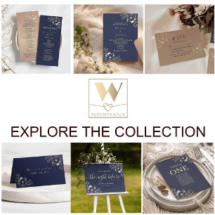 Convites Casamento Floral de Outono em Azul Naval Elegante 