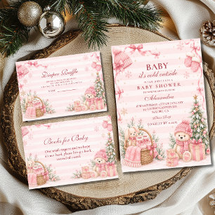 Cartão De Informações Chuva de Fraldas para Baby Shower de Inverno Cor-d