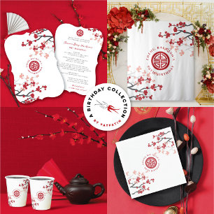 Convites Cherry Blossomo Símbolo Longevidade Aniversário Ch