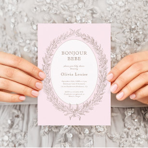 Cartão De Informações Bonjour Bebe Rosa Rosa Barroco Francês Livros Para