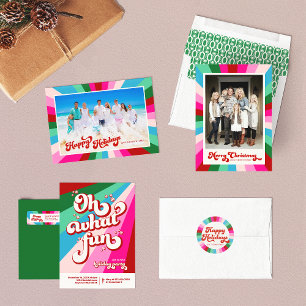 Cartão De Festividades Feriado de Natal Pink do Arco-Íris Retro Festivo