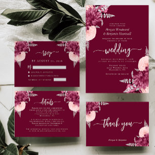Cartão De Informações Detalhes do Casamento Floral de Burgundy Blush Sil