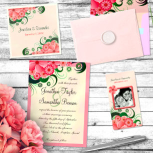 Hibiscus Floral 5" x 7" Convites De Casamento