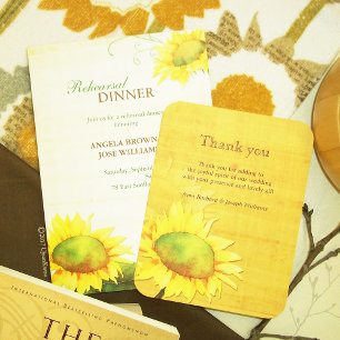 Convites Watercolor Sunflower Rural Wedding