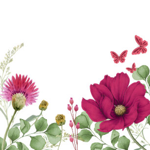 Adesivo de Borboleta Rosa e Aquarela Floral