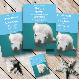 Convites Casamento Costeiro de Leão-Leão-Leão marinho Azul 