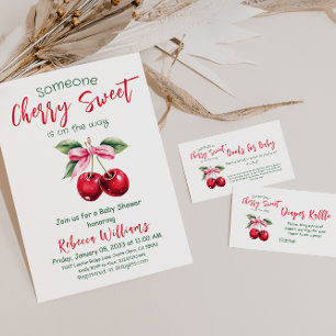 Convites Cherry no Chá de fraldas de Arco Rosa Superior