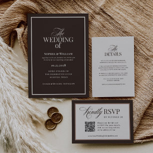 Convites Marrom Escuro Espresso   Casamento Neutro Luxo