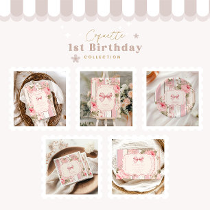 Cartão De Agradecimento Primeiro aniversario cor-de-rosa Rico Floral ONE G