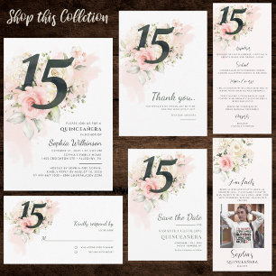 Cartão De Informações Quinceanera 15 Birthday Floral Rosa