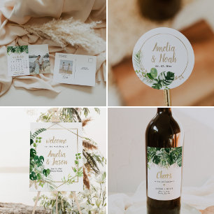 Adesivo Vinheta de Casamento de Praia Tropical