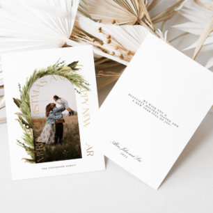 Cartão De Festividades Arco Verde Mínimo Moderno 2 Foto Feliz Natal