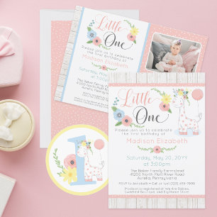 Adesivo Baby Giraffe Floral Número Um Festa de primeiro an