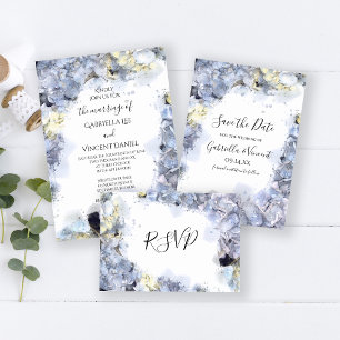 Convites Blue Hydrangea Flowers Watercolor Casamento