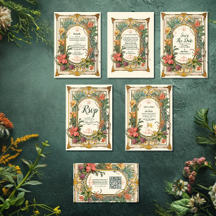Cartão De Agradecimento Foto Vintage Floral Art Nouveau Casamento