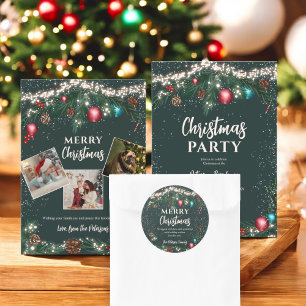 Convites Luzes de Natal festivas galhos de pinheiro verde-n