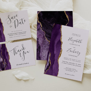 Cartão RSVP Casamento Dourado de Agata Roxo Moderno